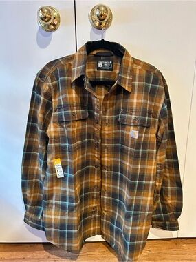 Carhartt Brown, Tan & Green Plaid Flannel Shirt - loose fit